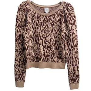Anthropologie Maeve Puff-Sleeve Pullover Sweater Womens Medium Leopard Print